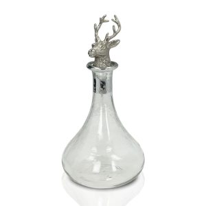 Glass Ships Decanter with Nickel Finish Stag Stopper