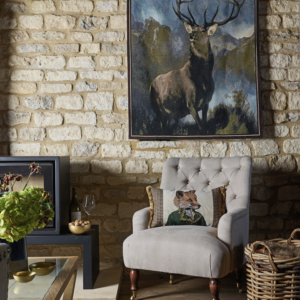 Master Fergus Fox Cushion with Tweed & Gold Fringe with Filler