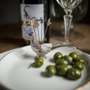Silver Pheasant Olive Picks and Holder