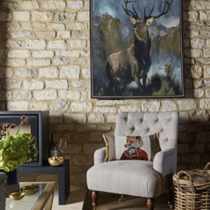 Master Fernando Fox Cushion with Tweed & Gold Fringe with Filler