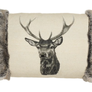Country Linen Stag Faux Fur Cushion Collection – Set of Two