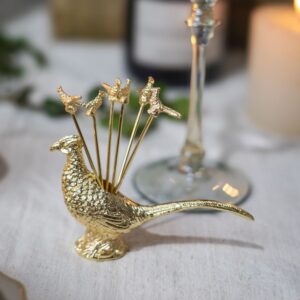 Gold Pheasant Cocktail Picks and Holder