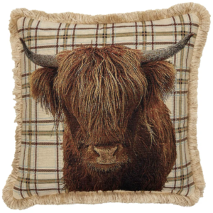 Highland Cow with fringe Tapestry Cushion