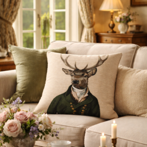 Stanley Stag - Plaid Cushion with Filler