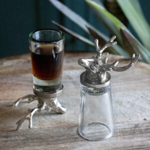 Set of Two Stag Shot Glasses - Nickel Finish