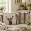 Country Linen Stag Faux Fur Cushion Collection – Set of Two