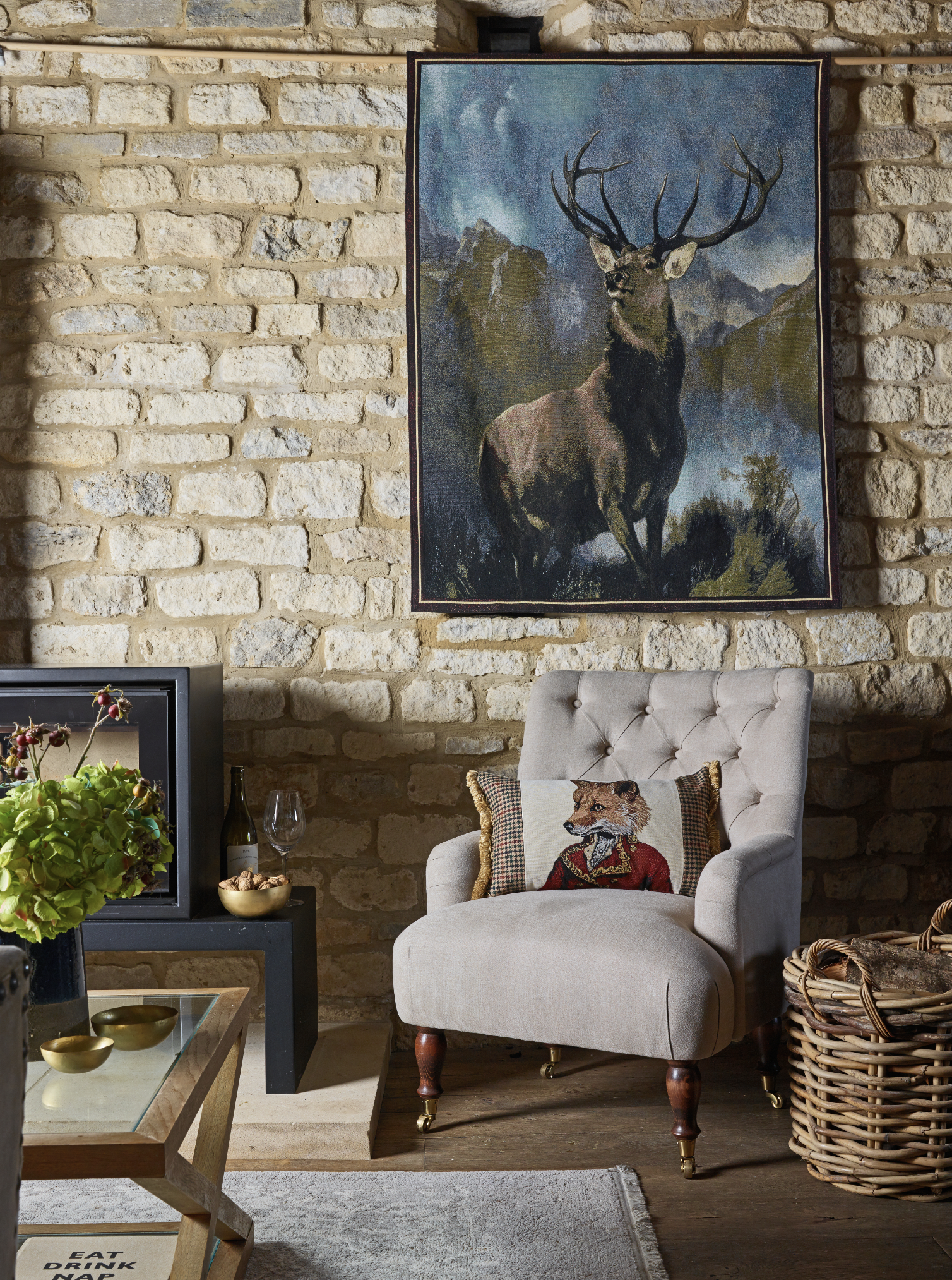 Master Fernando Fox Cushion with Tweed & Gold Fringe with Filler