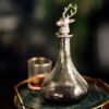 Glass Ships Decanter with Nickel Finish Stag Stopper