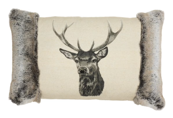Country Linen Stag Faux Fur Cushion Collection – Set of Two, photo 2