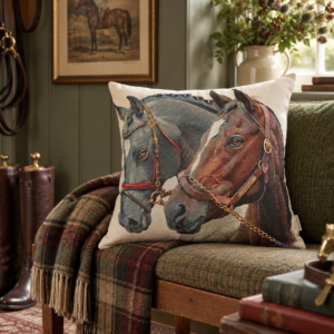 Pair of Horses Woven Cushion with Fibre Filler