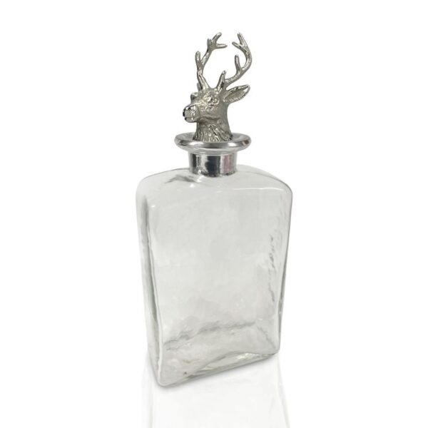 Glass Square Decanter with Nickel Finish Stag Stopper, photo 2
