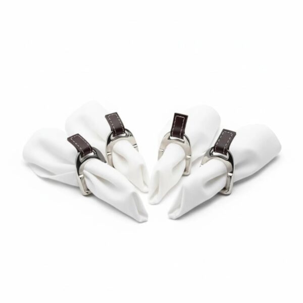 Set of Four Stirrup Napkin Rings with Leather Tabs, photo 2
