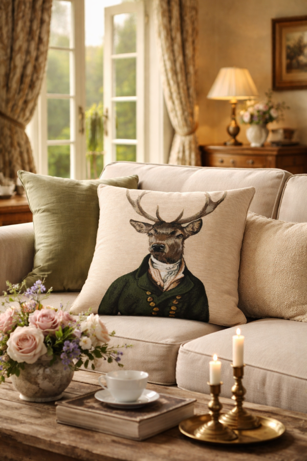 Stanley Stag – Plaid Cushion with Filler