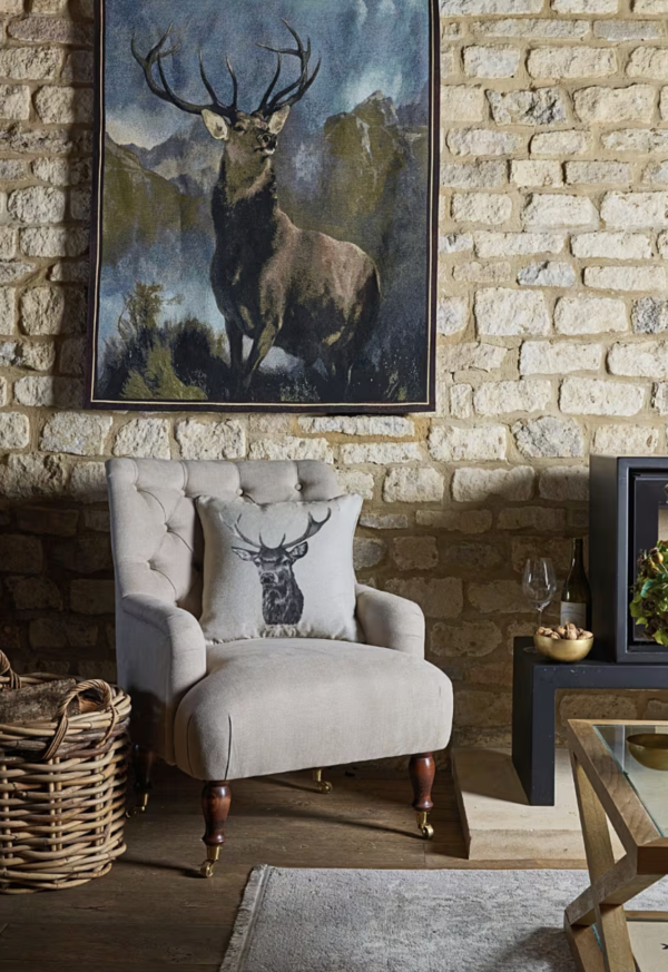 Country Linen Stag Piped Tapestry Cushion – 45 x 45 cm (18″ x 18″)