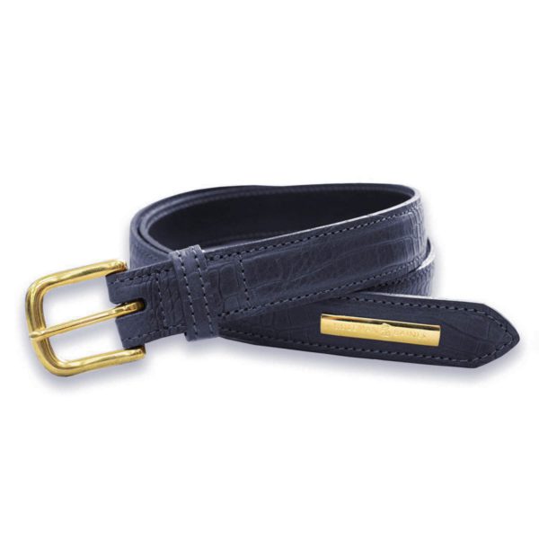 Navy Mock Python Leather Belt